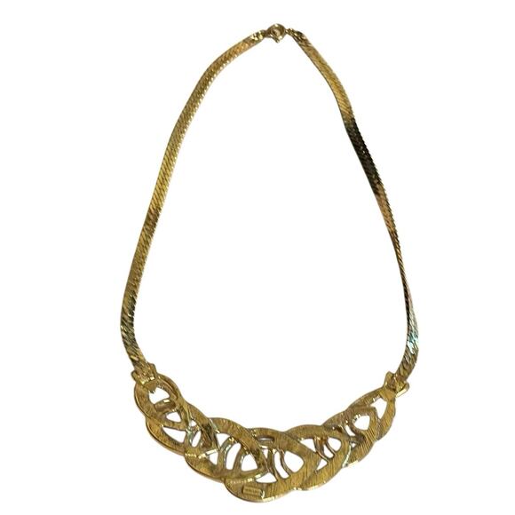 Vintage Trifari Statement Gold Tone Black Enamel Serpentine Choker Necklace - Picture 4 of 15